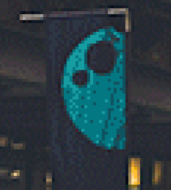 A zoom-in on a banner, showing dithering due to limited colours.