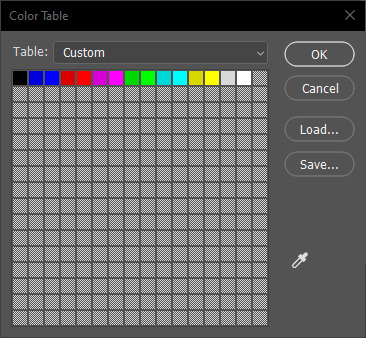 A colour table UI, showing 256 squares. 15 of them have been filled with the ZX Spectrum palette.