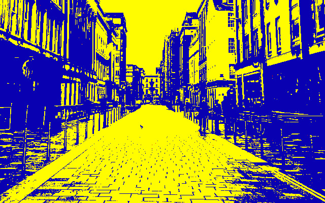 The thresholded image, recoloured to blue and yellow.